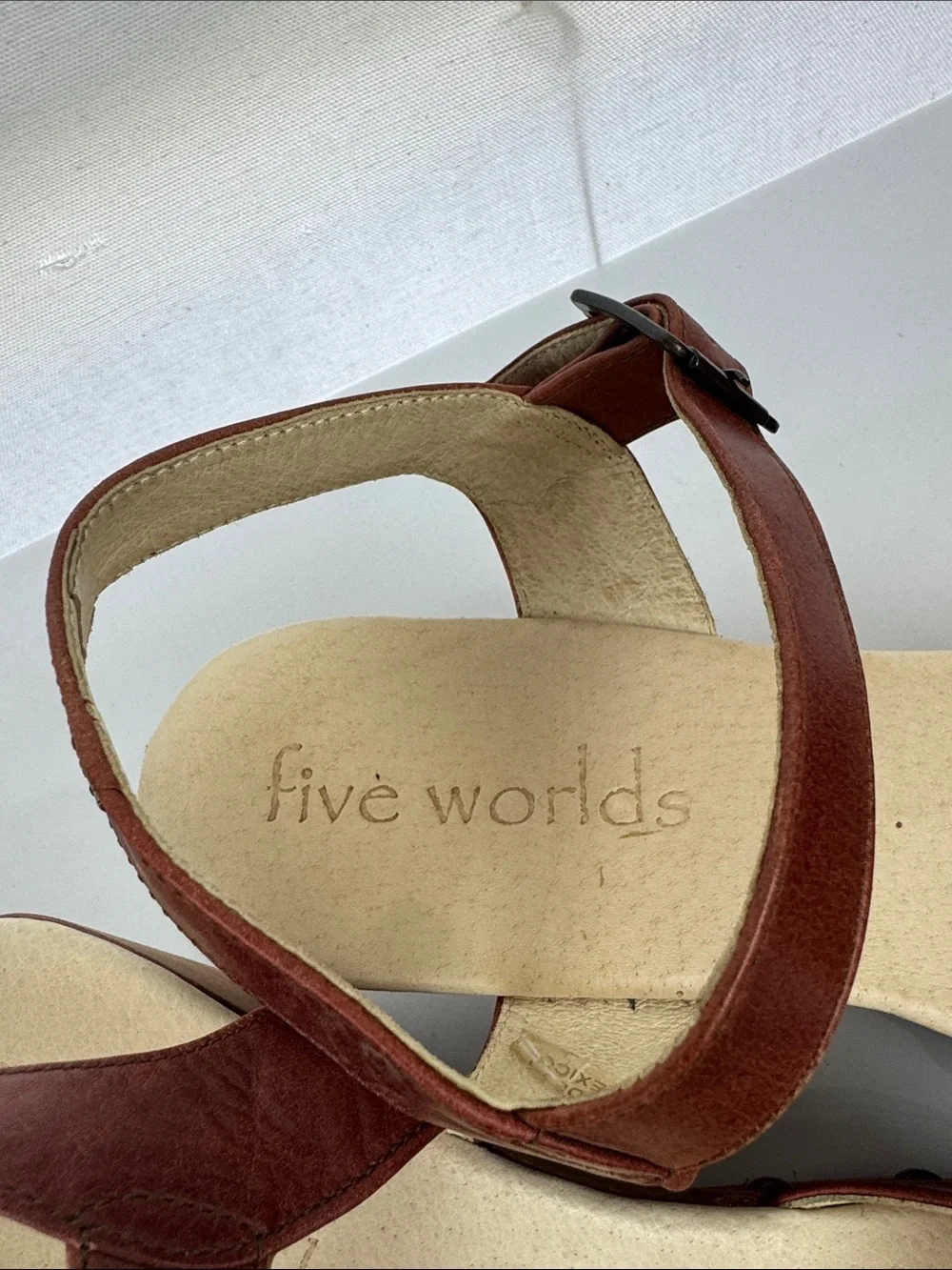 Five Worlds Women's Brown Leather Mary Jane Clog wood Heels studded 10 EUC - Picture 4 of 9